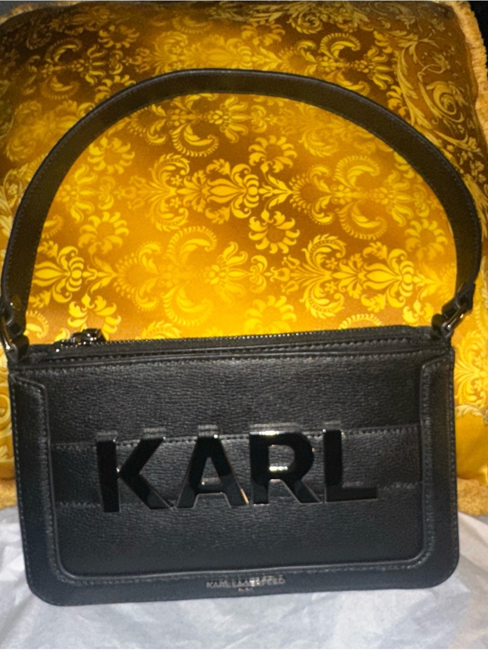 Karl Lagerfeld Black Logo Shoulder Bag with Top Zip